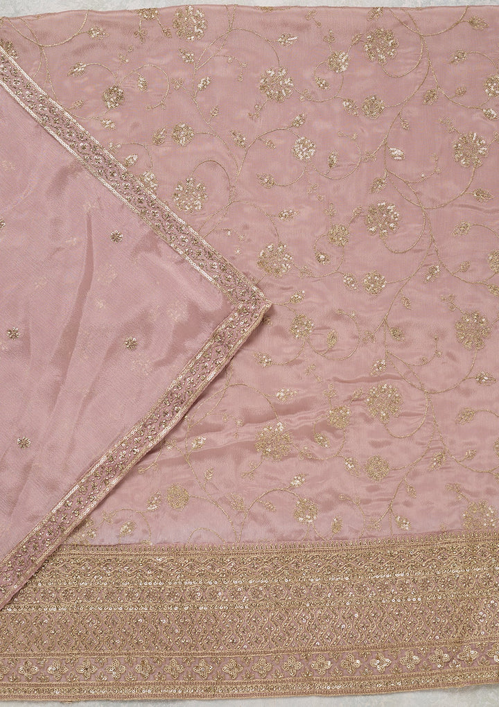 Lavender Zariwork (Gold) Dola Silk Unstitched Salwar Suit
