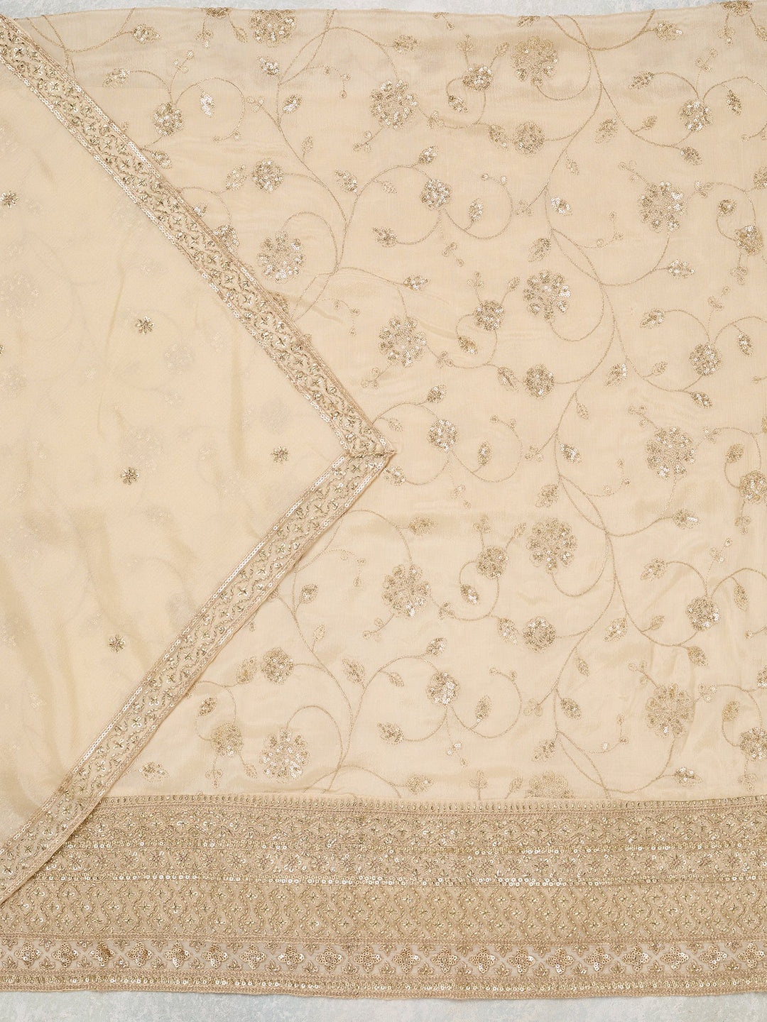 Off White Zariwork (Gold) Dola Silk Unstitched Salwar Suit