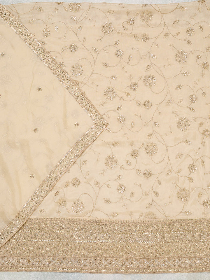 Off White Zariwork (Gold) Dola Silk Unstitched Salwar Suit