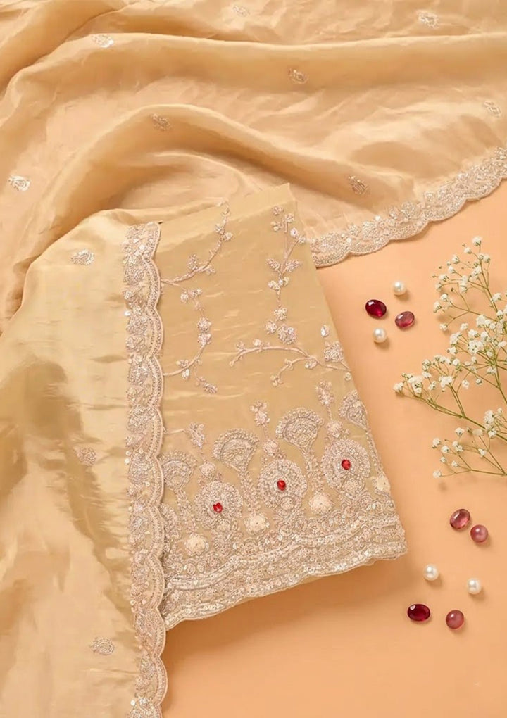 Beige Cutdana Tissue Unstitched Salwar Suit
