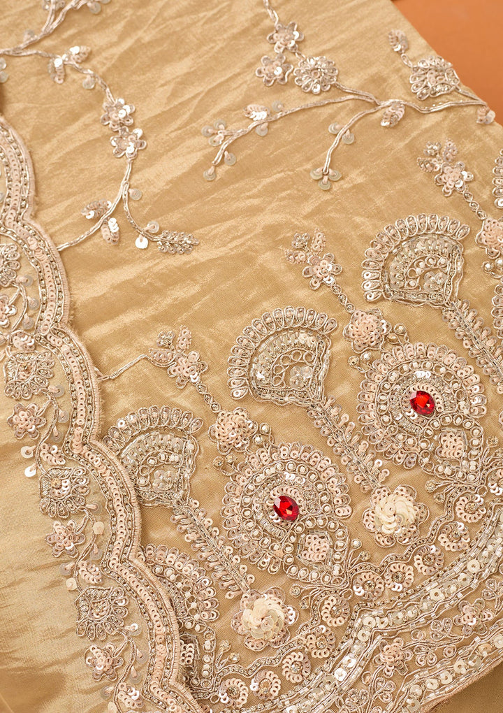Beige Cutdana Tissue Unstitched Salwar Suit