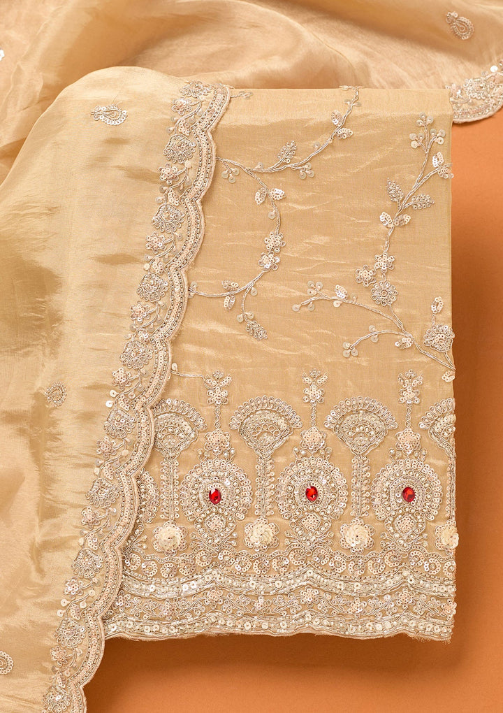 Beige Cutdana Tissue Unstitched Salwar Suit