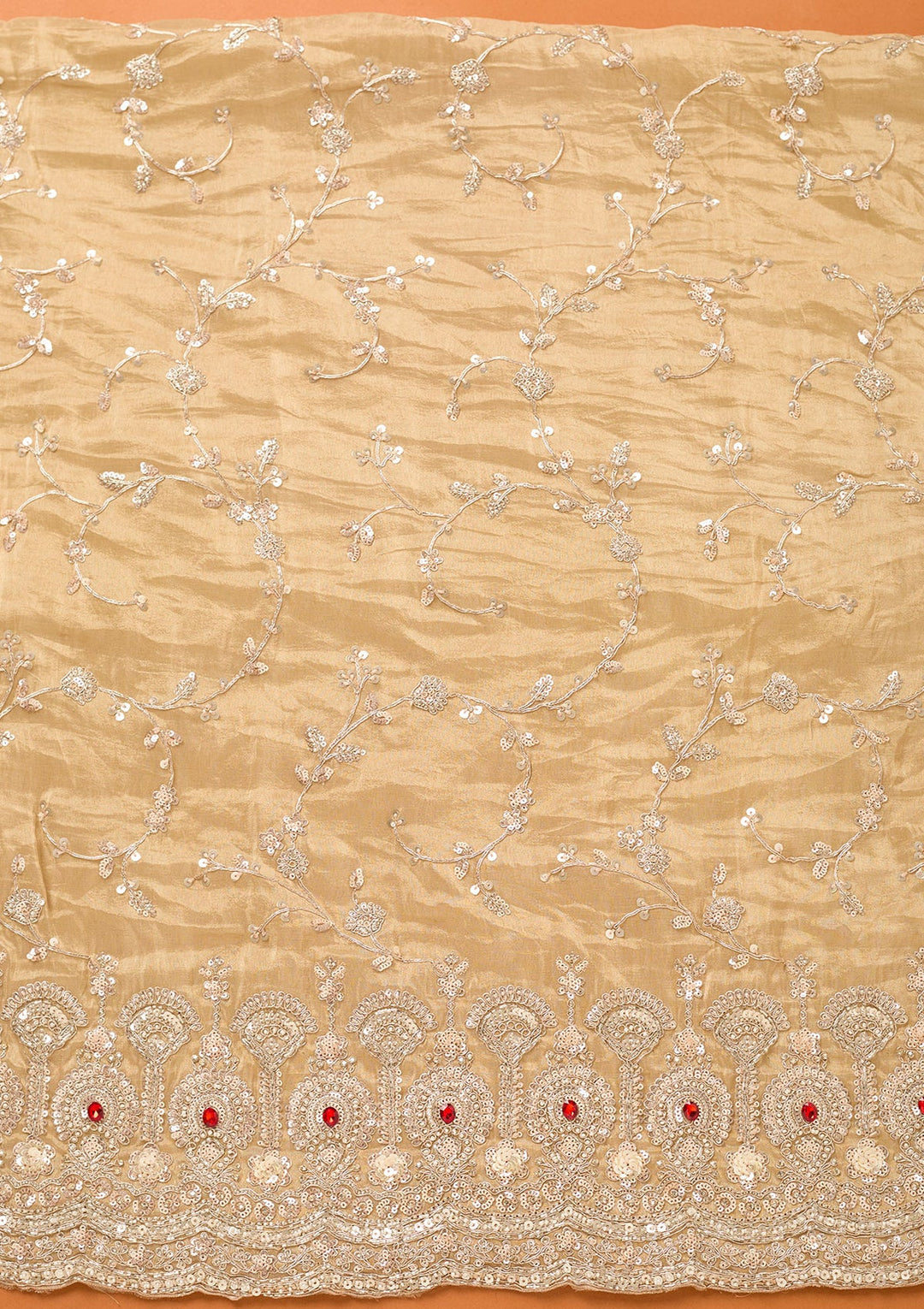 Beige Cutdana Tissue Unstitched Salwar Suit