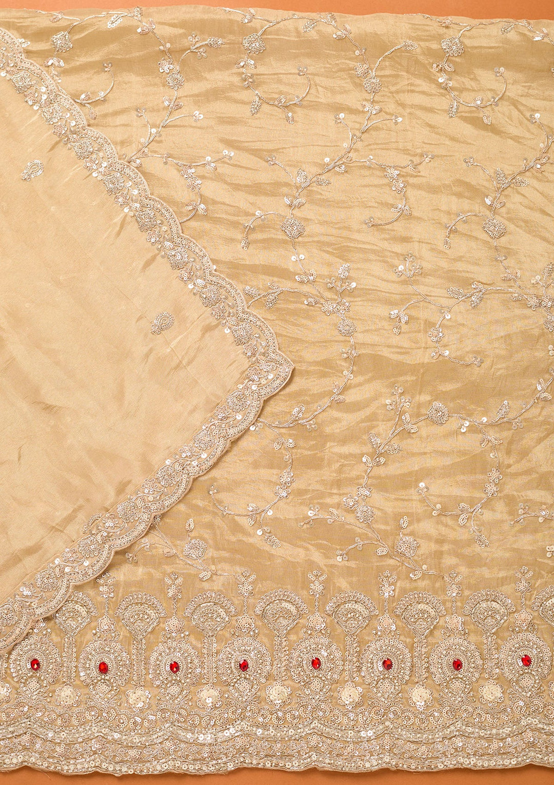 Beige Cutdana Tissue Unstitched Salwar Suit