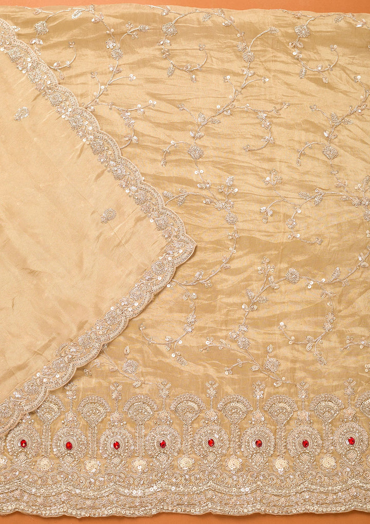 Beige Cutdana Tissue Unstitched Salwar Suit