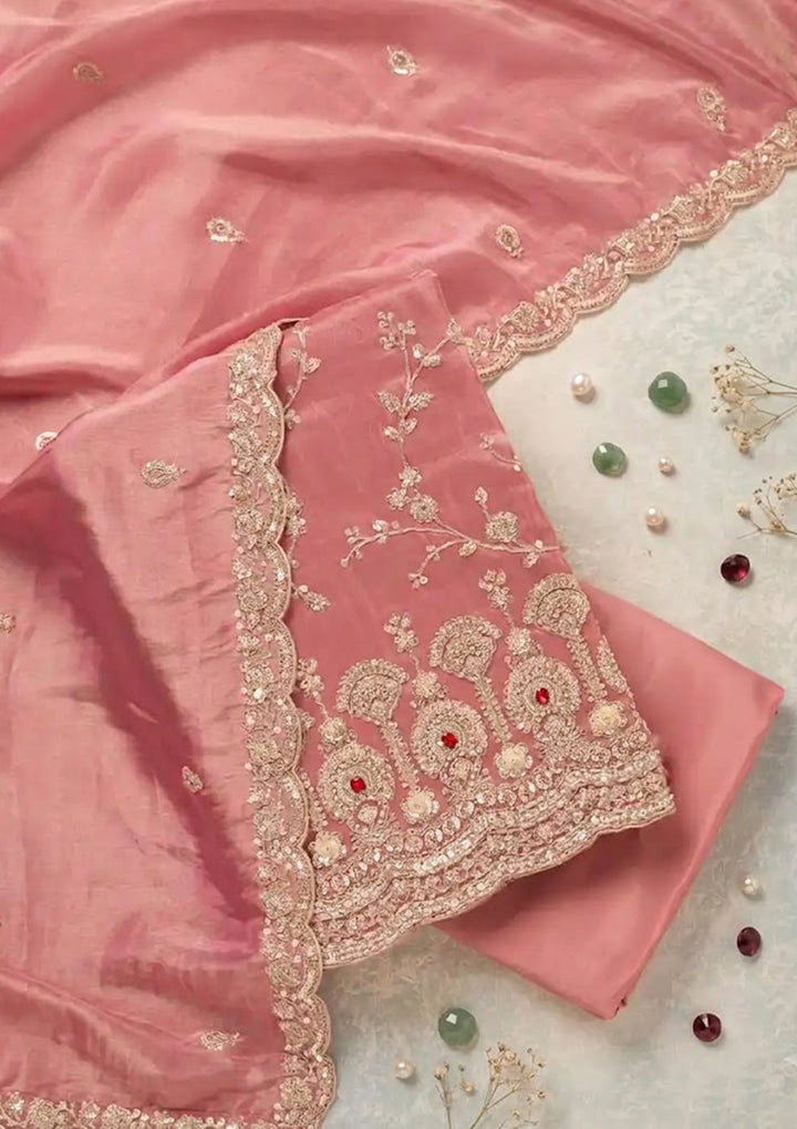 Onion Pink Cutdana Tissue Unstitched Salwar Suit