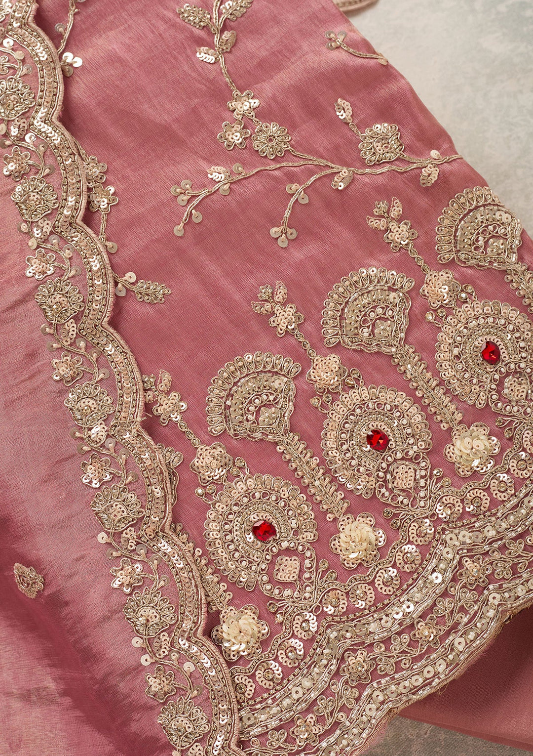 Onion Pink Cutdana Tissue Unstitched Salwar Suit