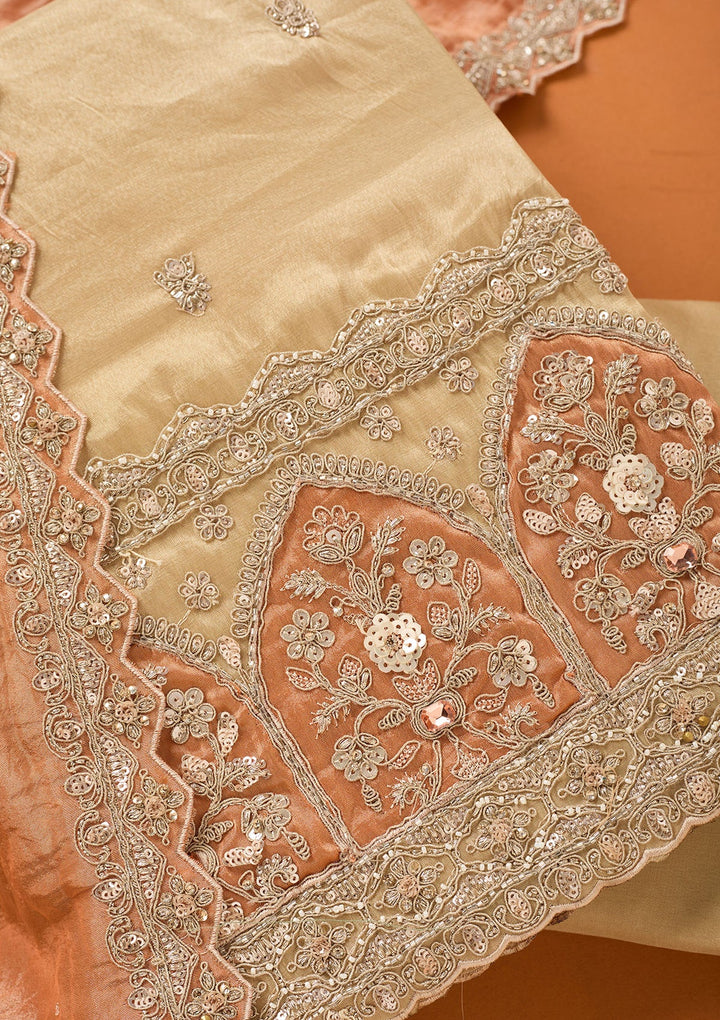 Beige Cutdana Tissue Unstitched Salwar Suit