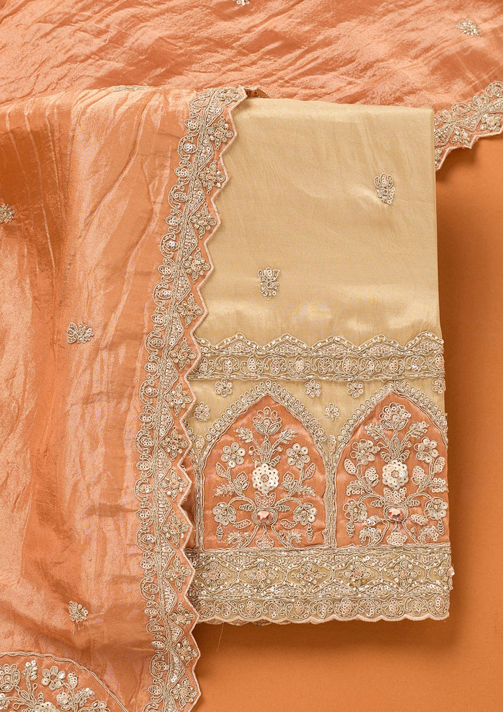 Beige Cutdana Tissue Unstitched Salwar Suit