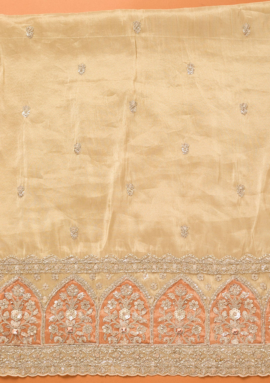 Beige Cutdana Tissue Unstitched Salwar Suit