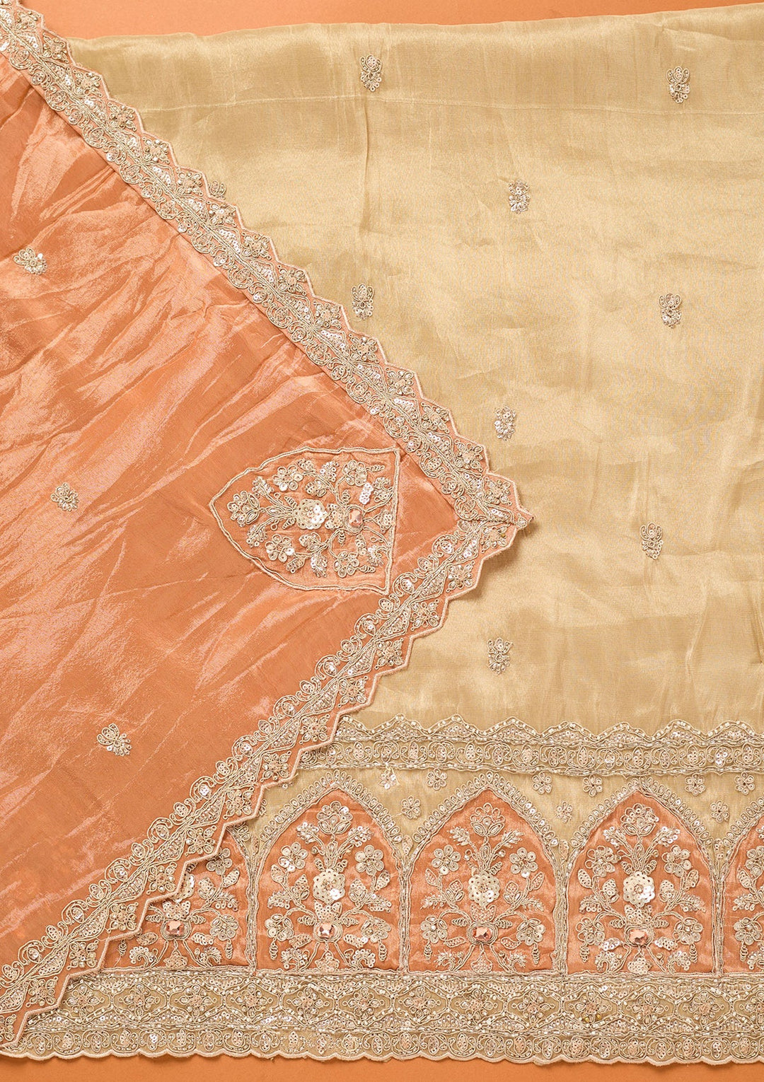 Beige Cutdana Tissue Unstitched Salwar Suit