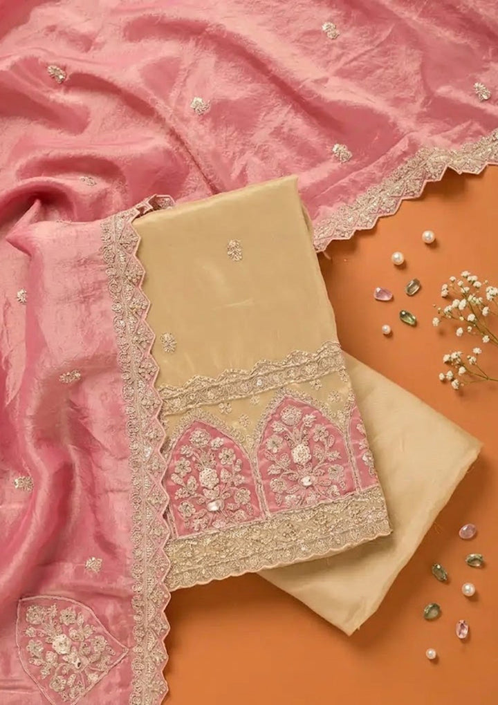 Beige Cutdana Tissue Unstitched Salwar Suit