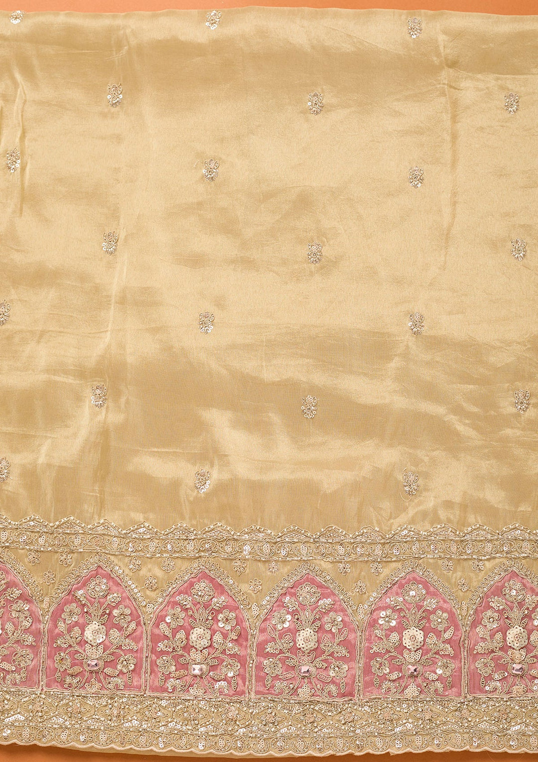 Beige Cutdana Tissue Unstitched Salwar Suit