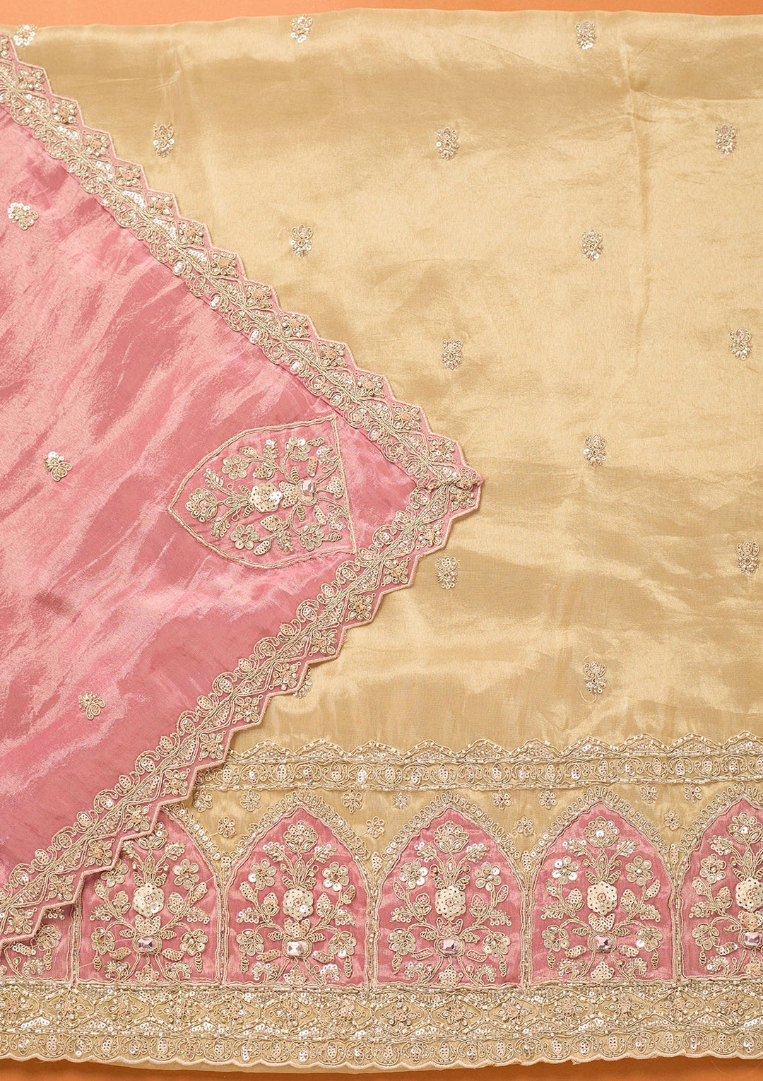 Beige Cutdana Tissue Unstitched Salwar Suit