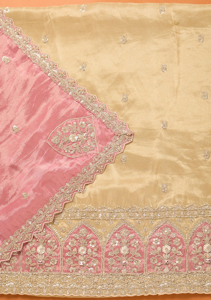 Beige Cutdana Tissue Unstitched Salwar Suit