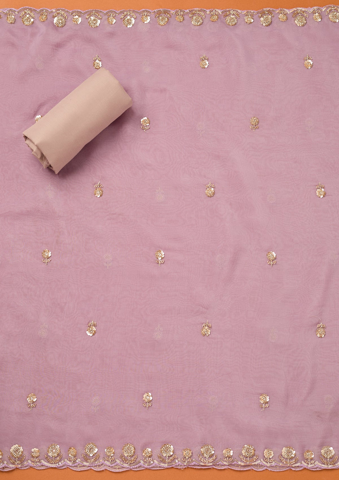 Lavender Tissue Cutdana Unstitched Dress Material With Matching Bottom And Dupatta