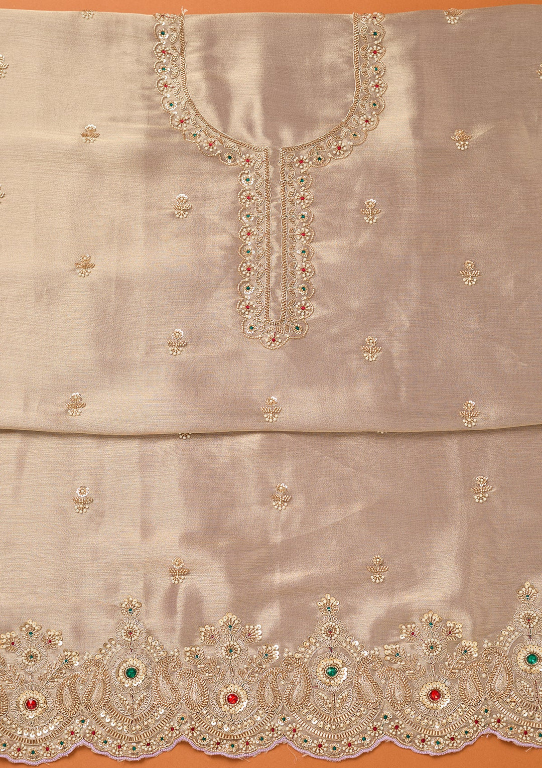 Lavender Tissue Cutdana Unstitched Dress Material With Matching Bottom And Dupatta