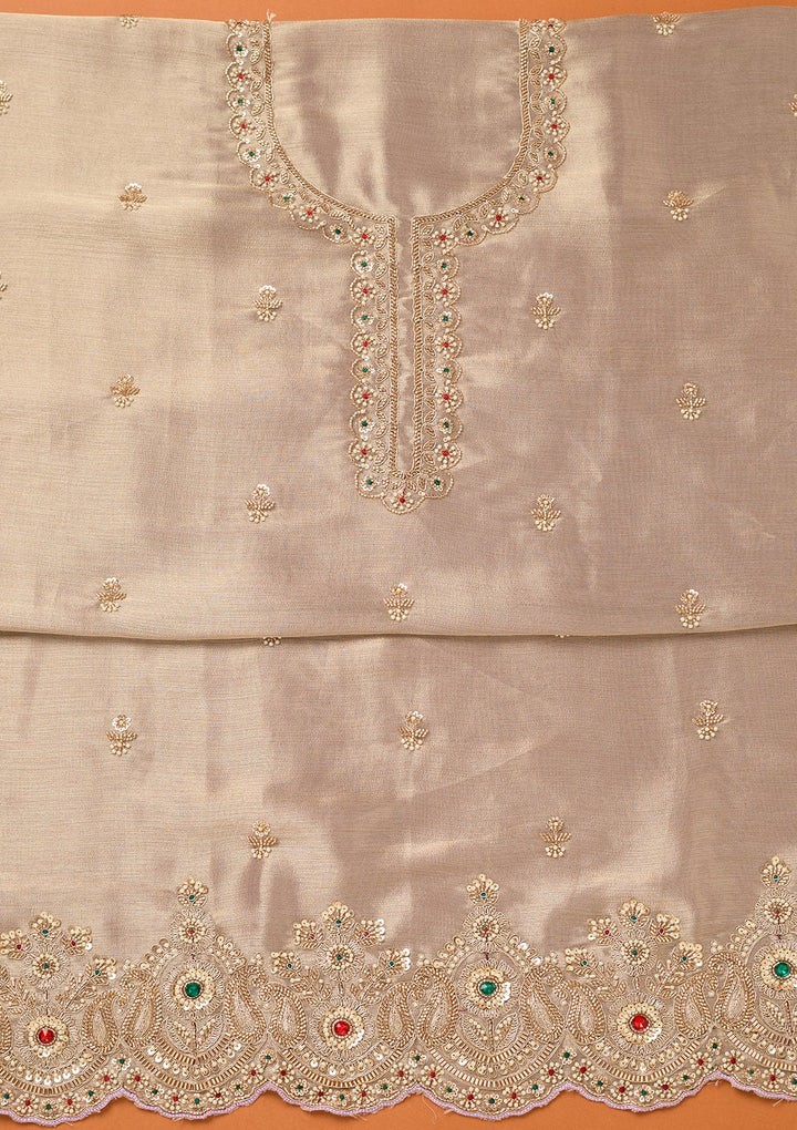 Lavender Tissue Cutdana Unstitched Dress Material With Matching Bottom And Dupatta