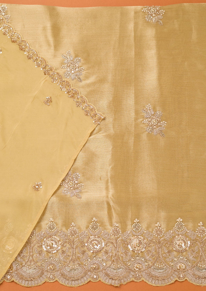 Beige Tissue Cutdana Unstitched Dress Material With Matching Bottom And Dupatta