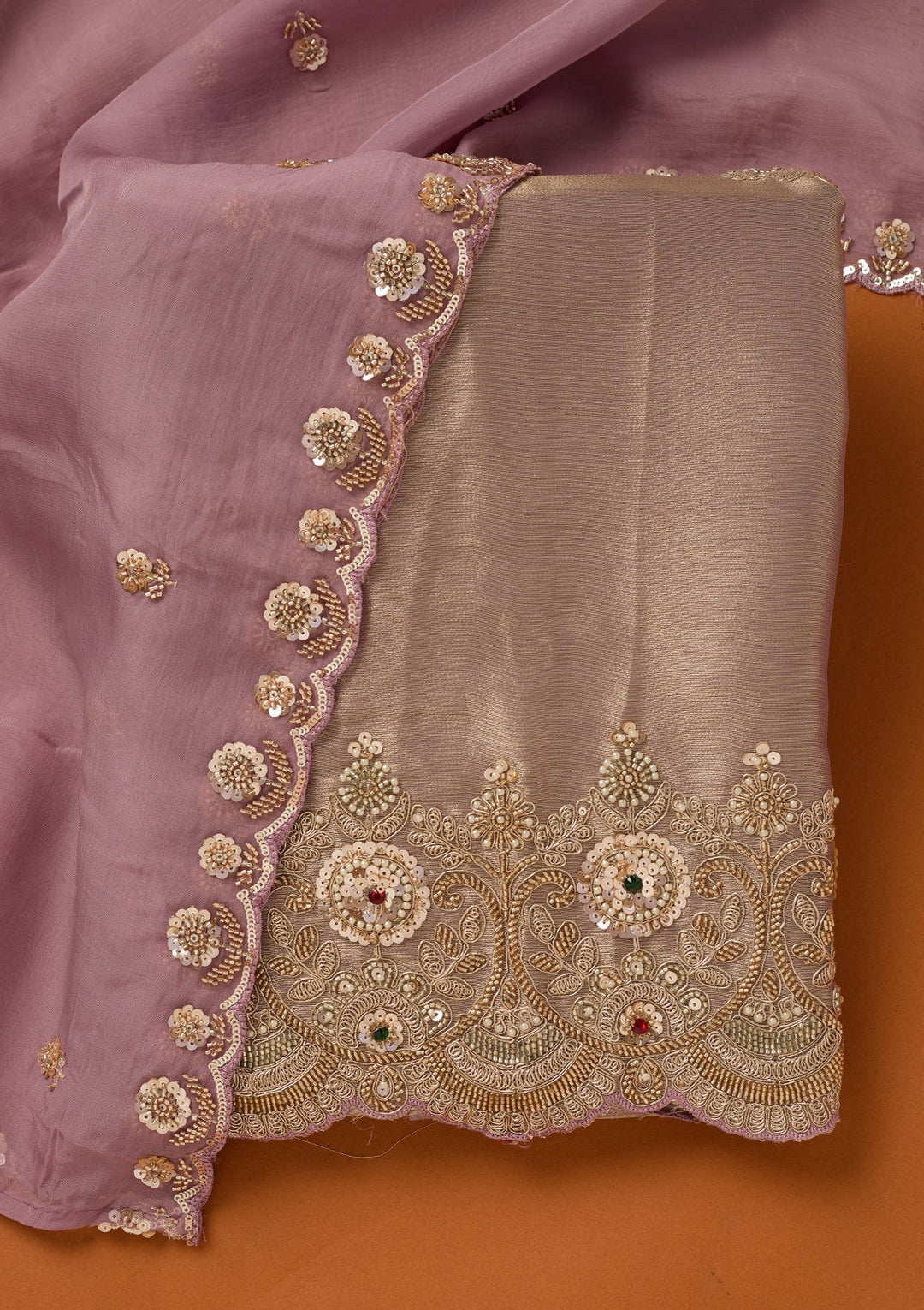 Lavender Cutdana Tissue Unstitched Salwar Suit