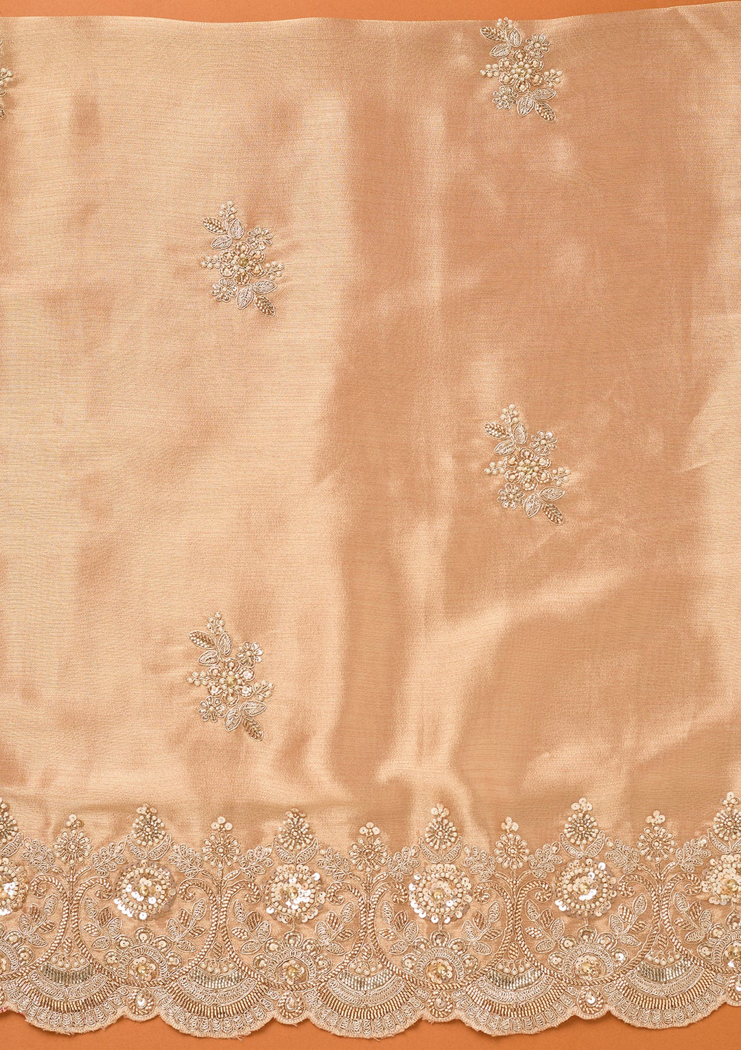 Peach Tissue Cutdana Unstitched Dress Material With Matching Bottom And Dupatta