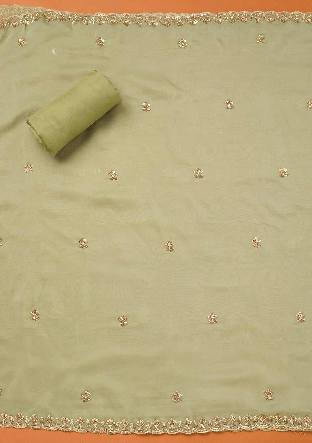 Sea Green Tissue Cutdana Unstitched Dress Material With Matching Bottom And Dupatta