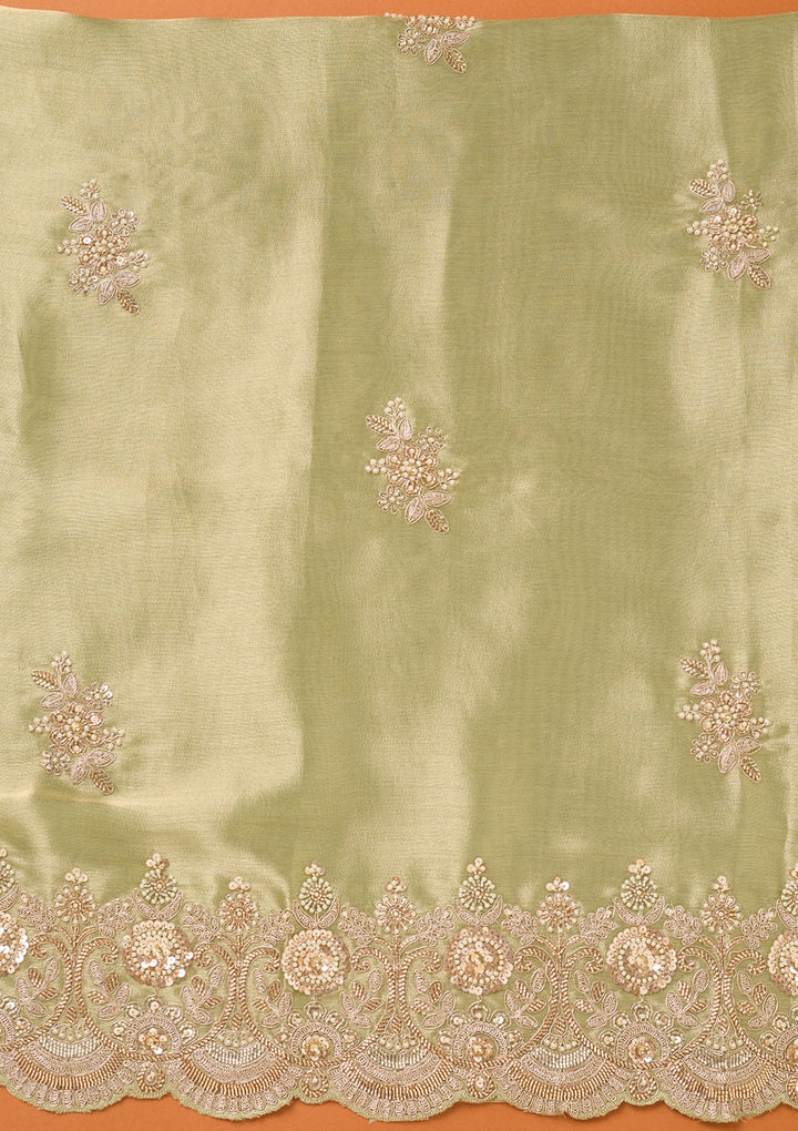 Sea Green Tissue Cutdana Unstitched Dress Material With Matching Bottom And Dupatta