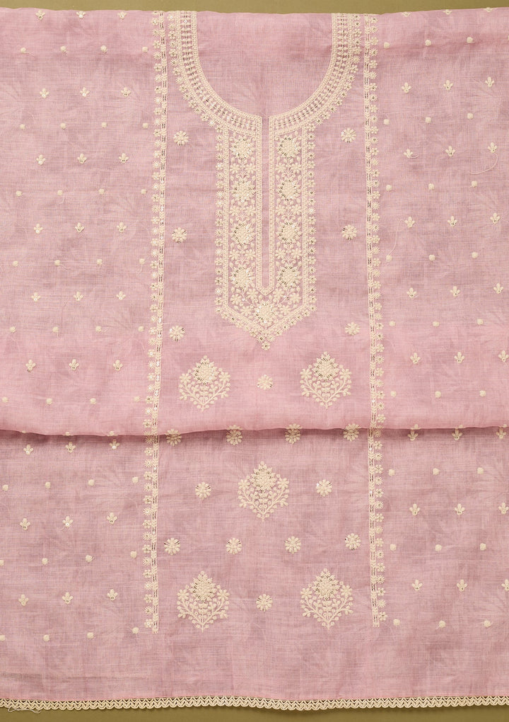 Baby Pink Threadwork Cotton Unstitched Salwar Suit