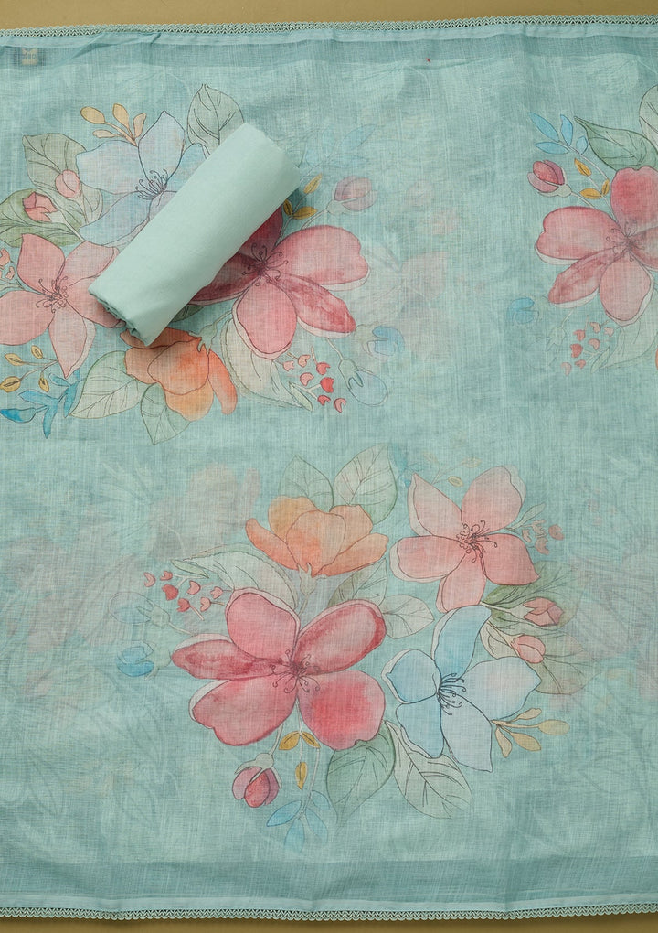 Sky Blue Threadwork Cotton Unstitched Salwar Suit