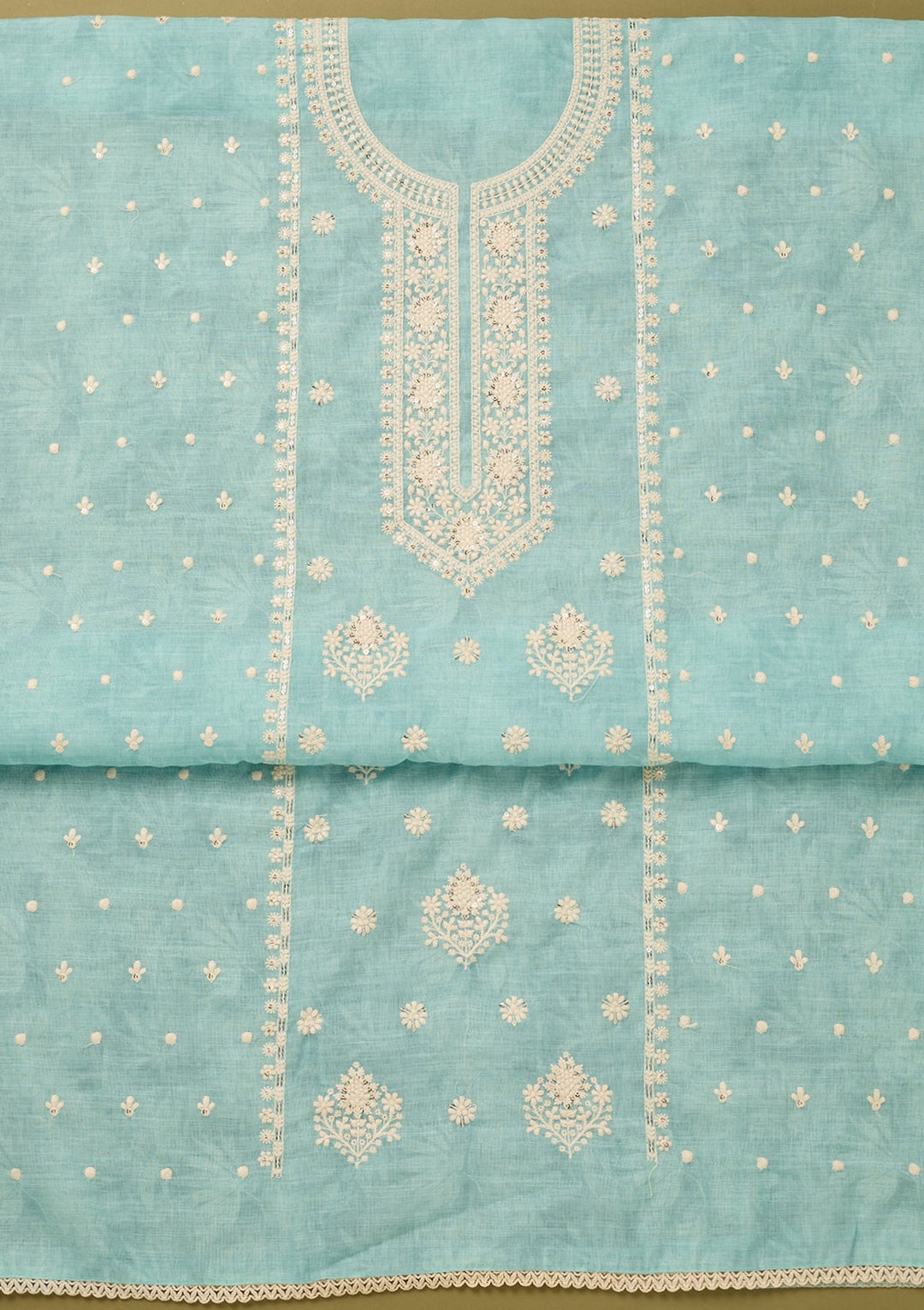Sky Blue Threadwork Cotton Unstitched Salwar Suit