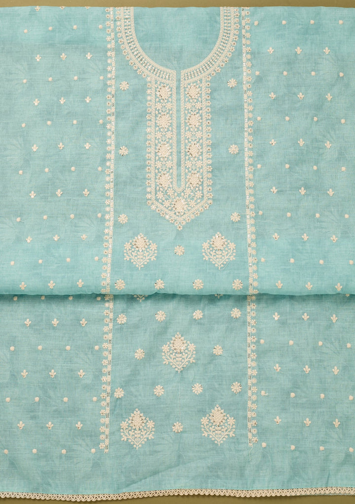 Sky Blue Threadwork Cotton Unstitched Salwar Suit