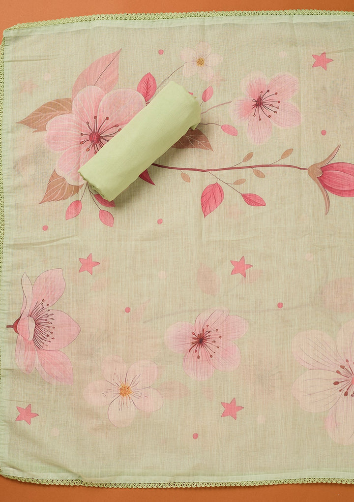 Pista Green Threadwork Linen Unstitched Salwar Suit