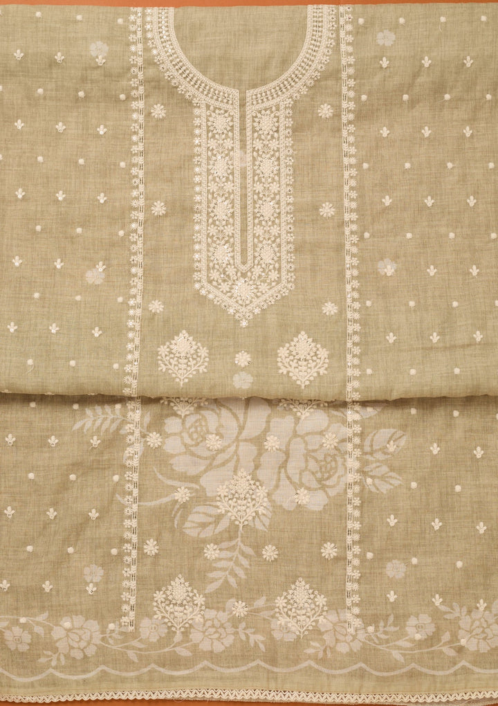 Pista Green Threadwork Cotton Unstitched Salwar Suit
