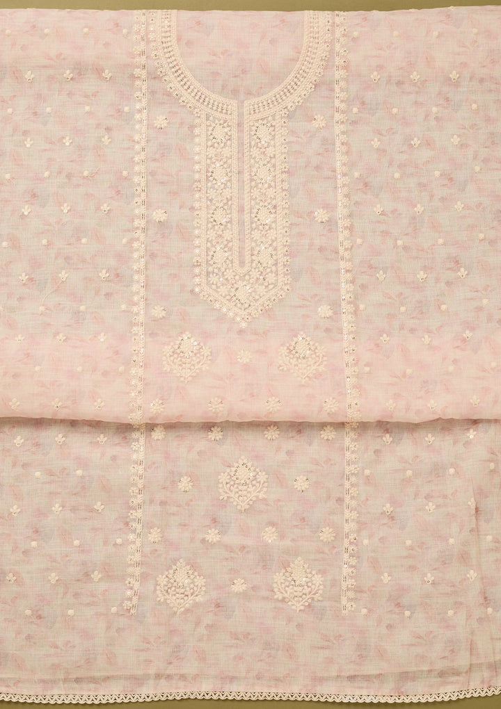 Baby Pink Threadwork Cotton Unstitched Salwar Suit