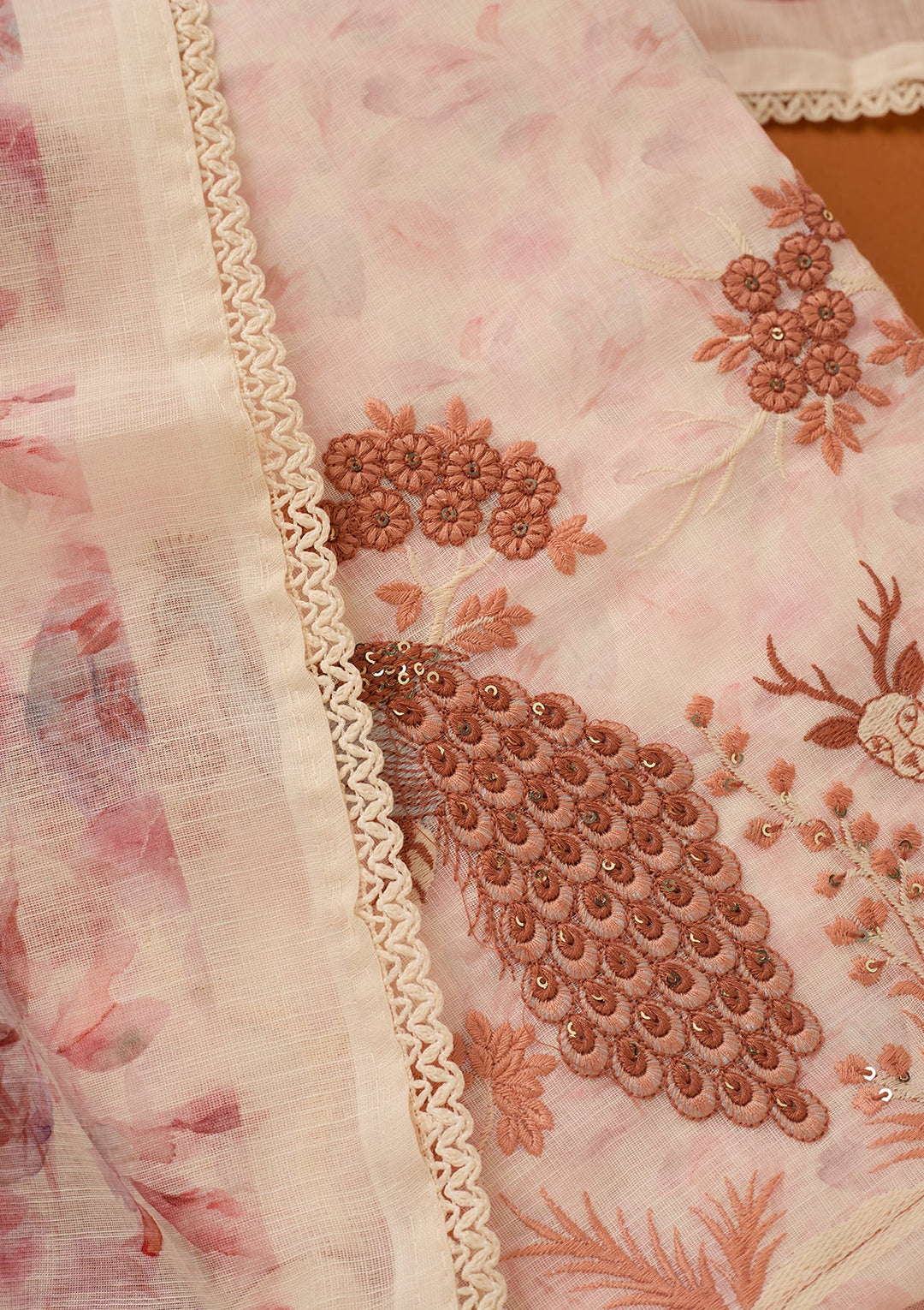 Off White Threadwork Cotton Unstitched Salwar Suit