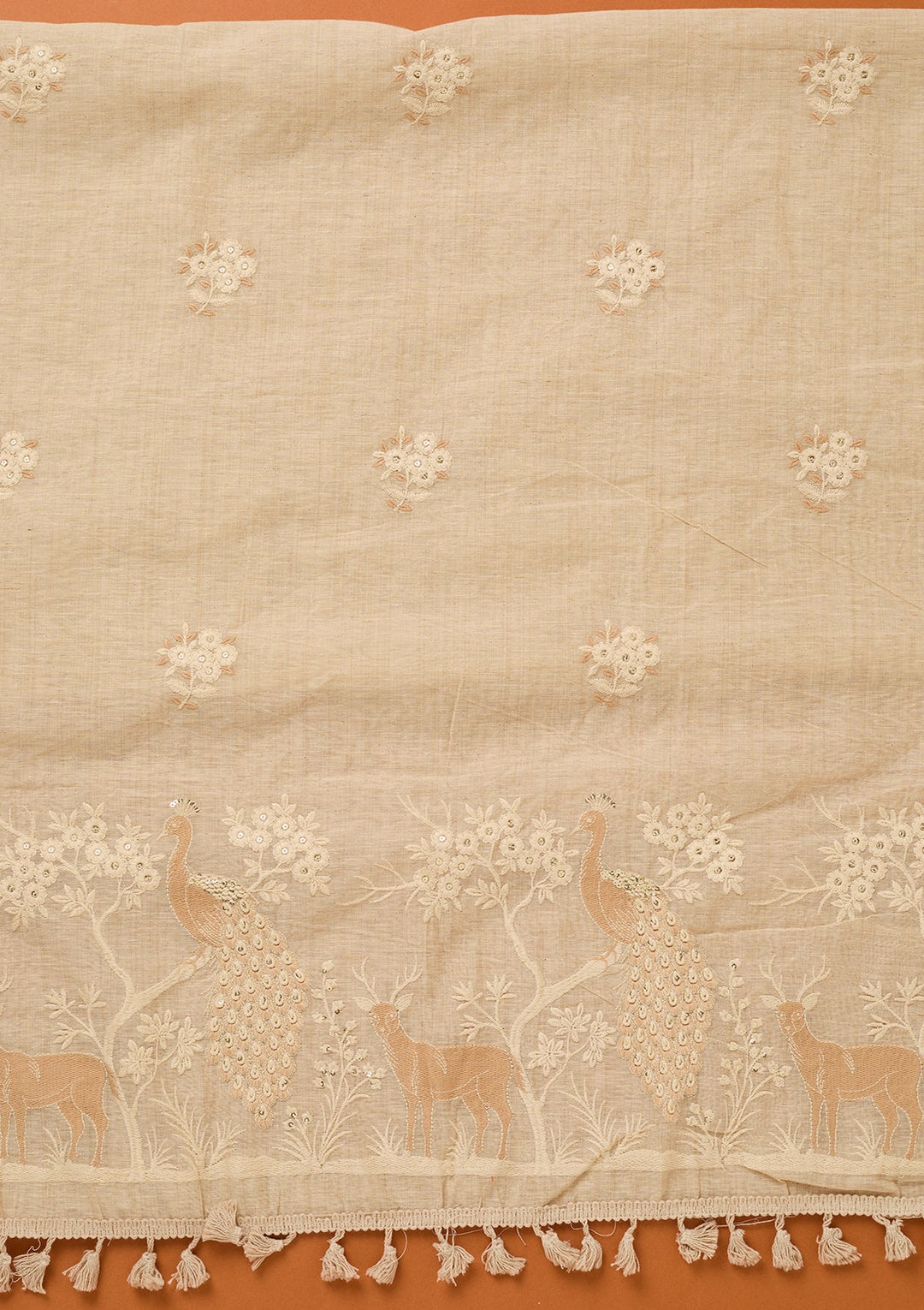 Cream Threadwork Cotton Unstitched Salwar Suit