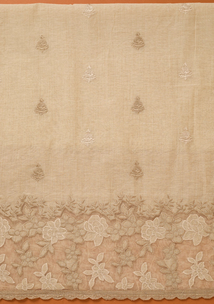 Beige Threadwork Cotton Unstitched Salwar Suit