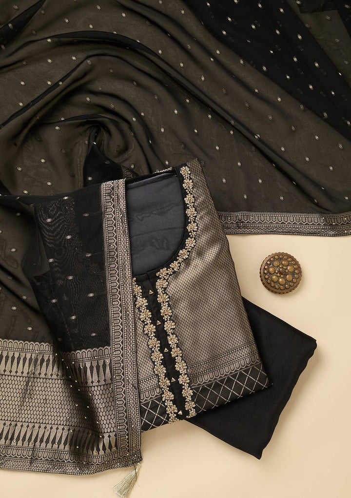 Black Cutdana Dola Silk Unstitched Salwar Suit