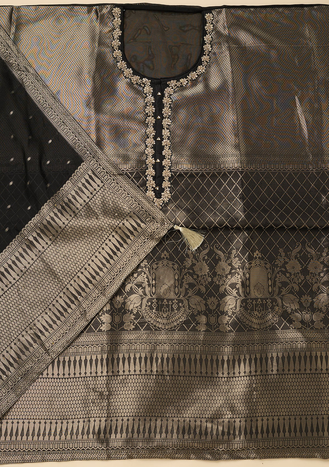Black Cutdana Dola Silk Unstitched Salwar Suit
