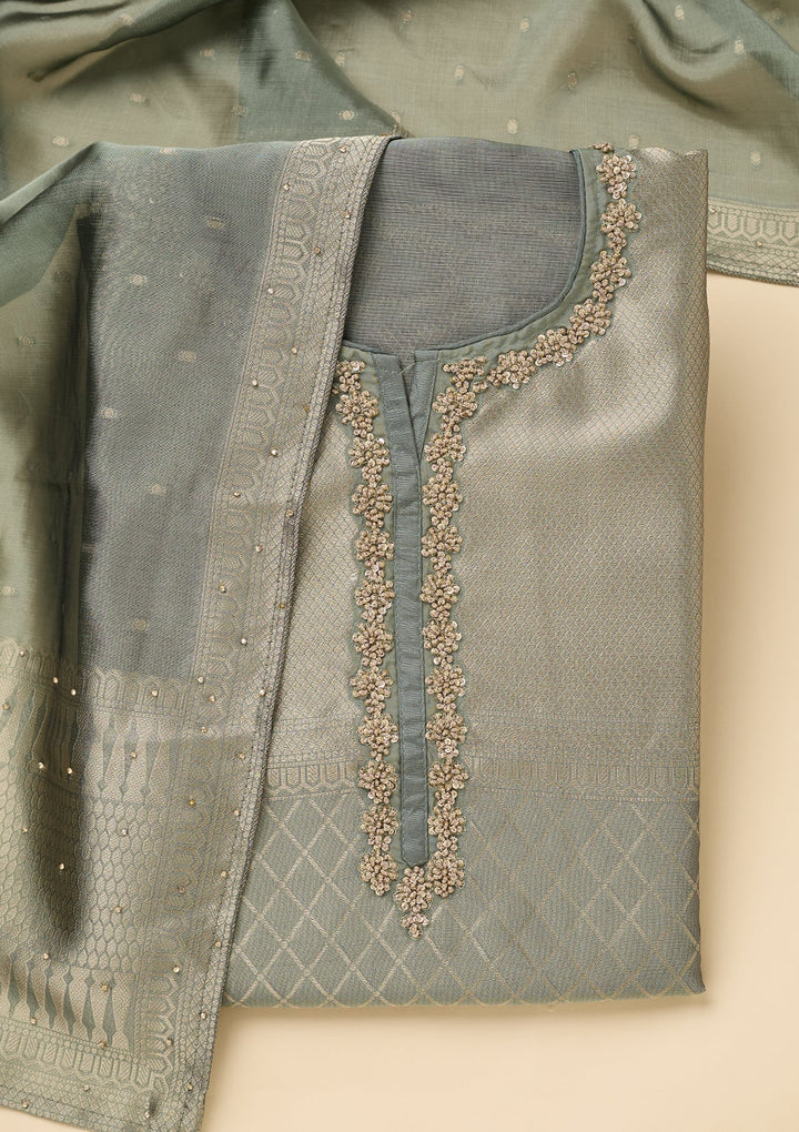 Green Cutdana Dola Silk Unstitched Salwar Suit
