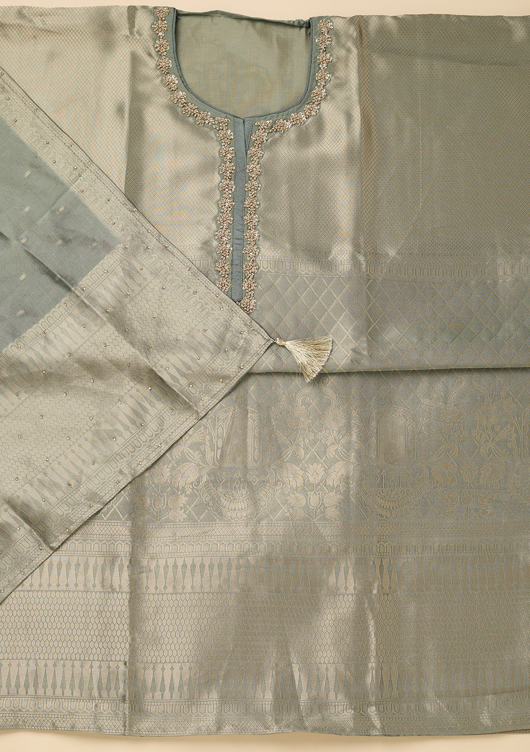 Green Cutdana Dola Silk Unstitched Salwar Suit