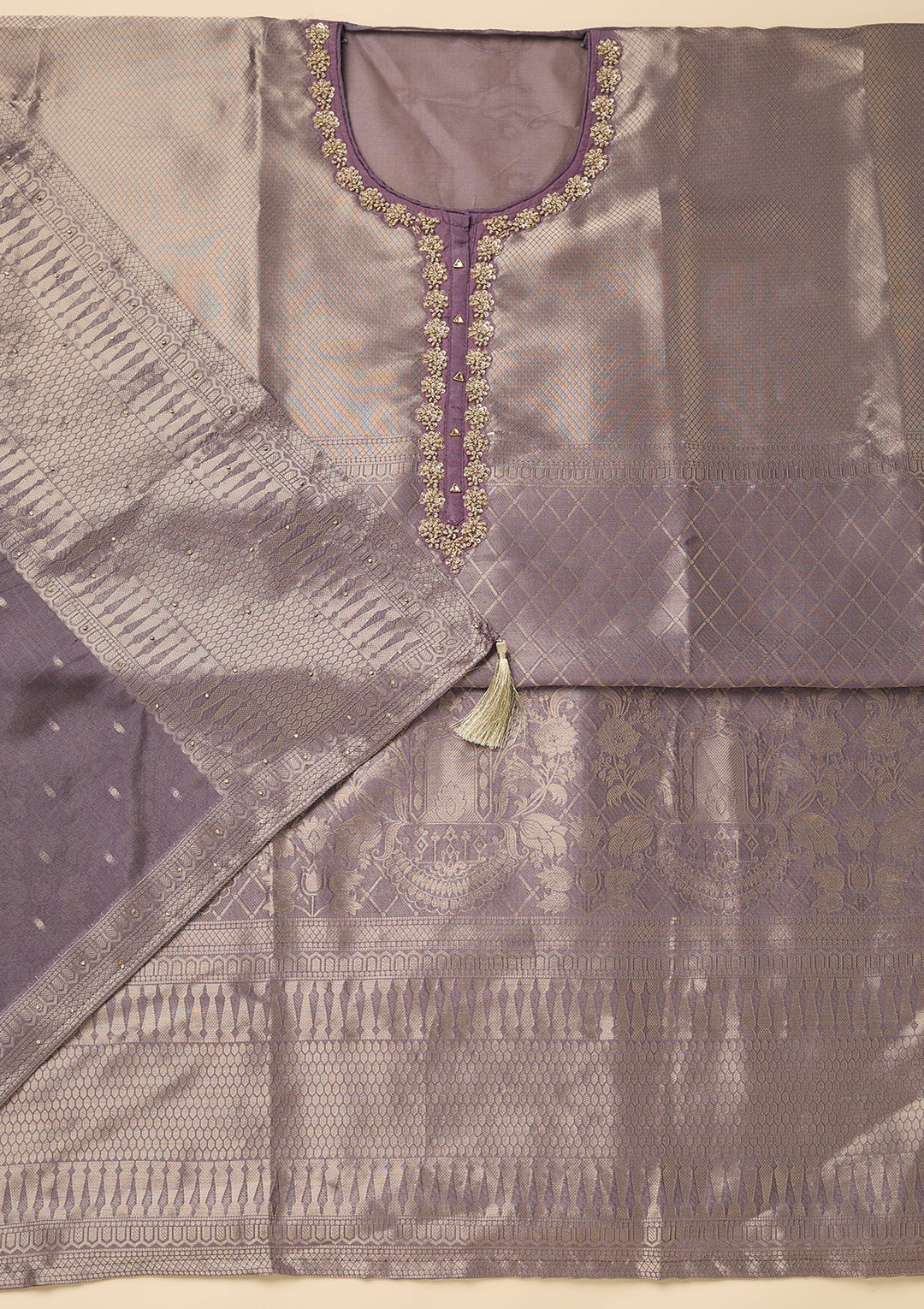 Lavender Cutdana Dola Silk Unstitched Salwar Suit