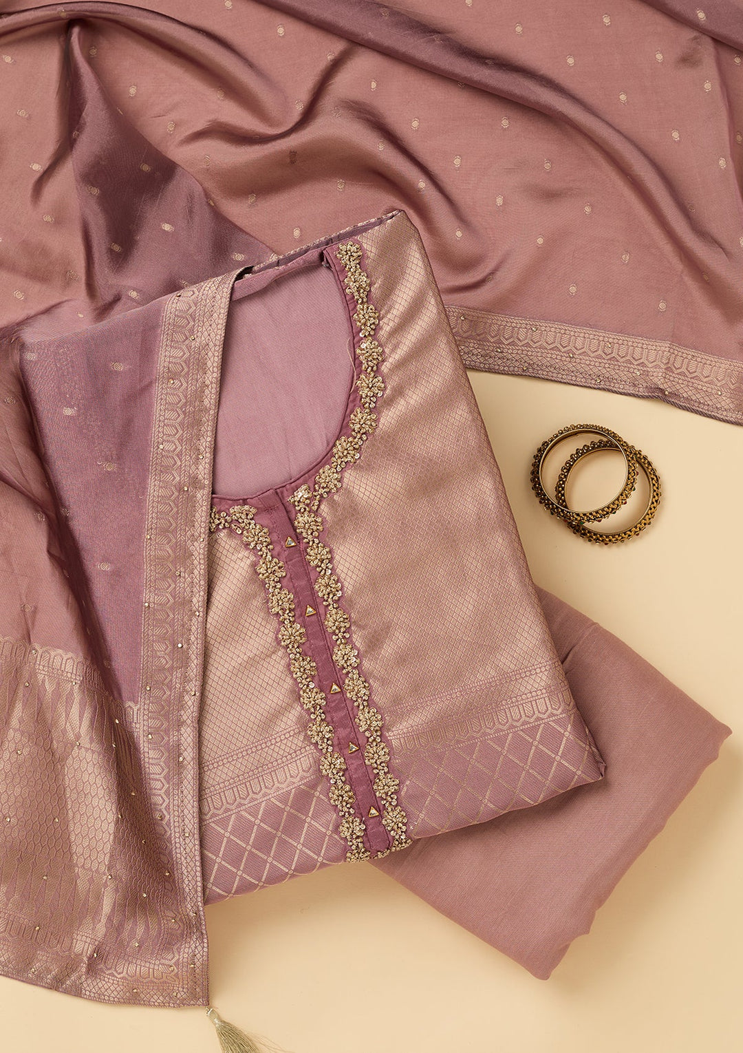 Mauve Cutdana Dola Silk Unstitched Salwar Suit