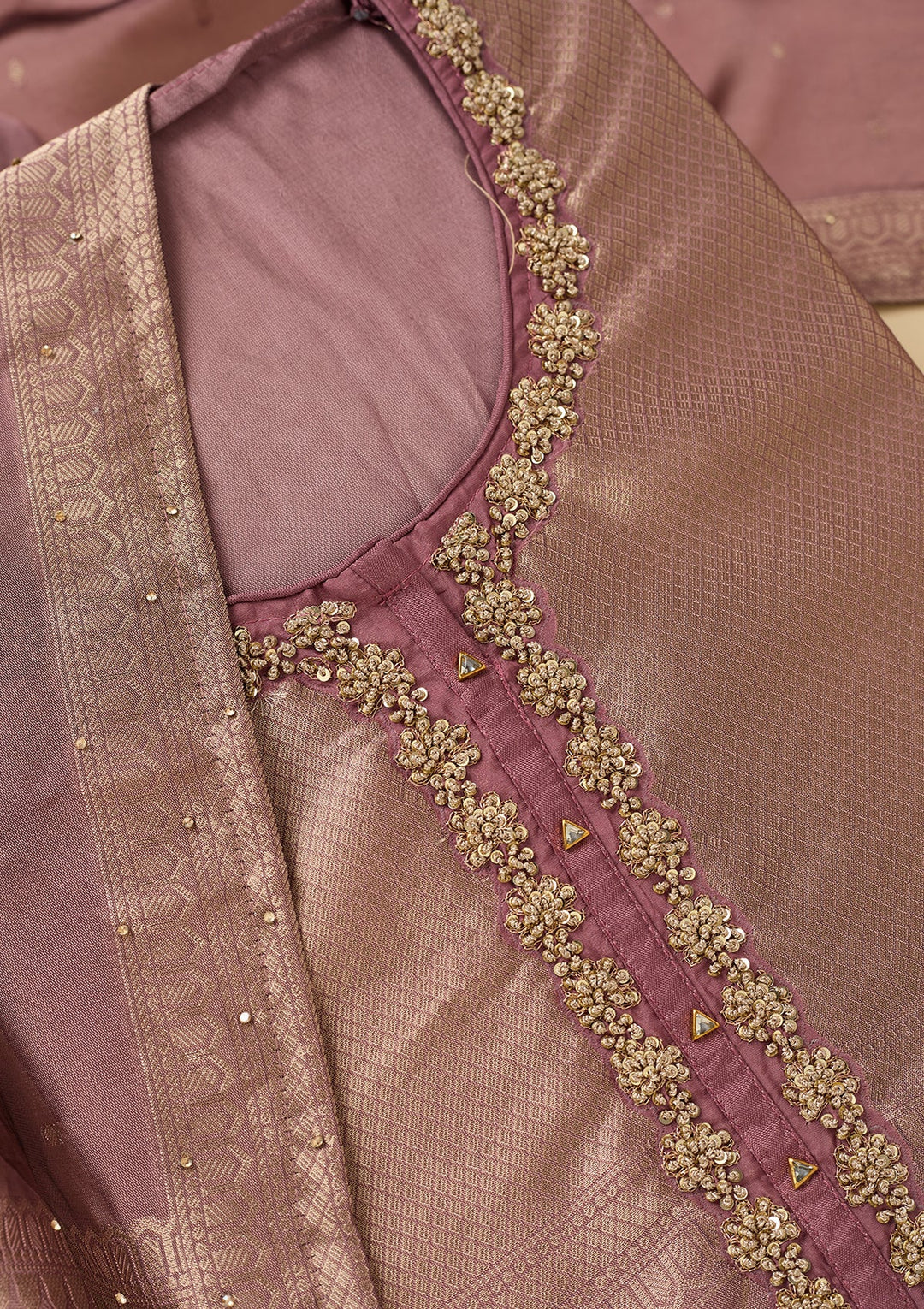 Mauve Cutdana Dola Silk Unstitched Salwar Suit