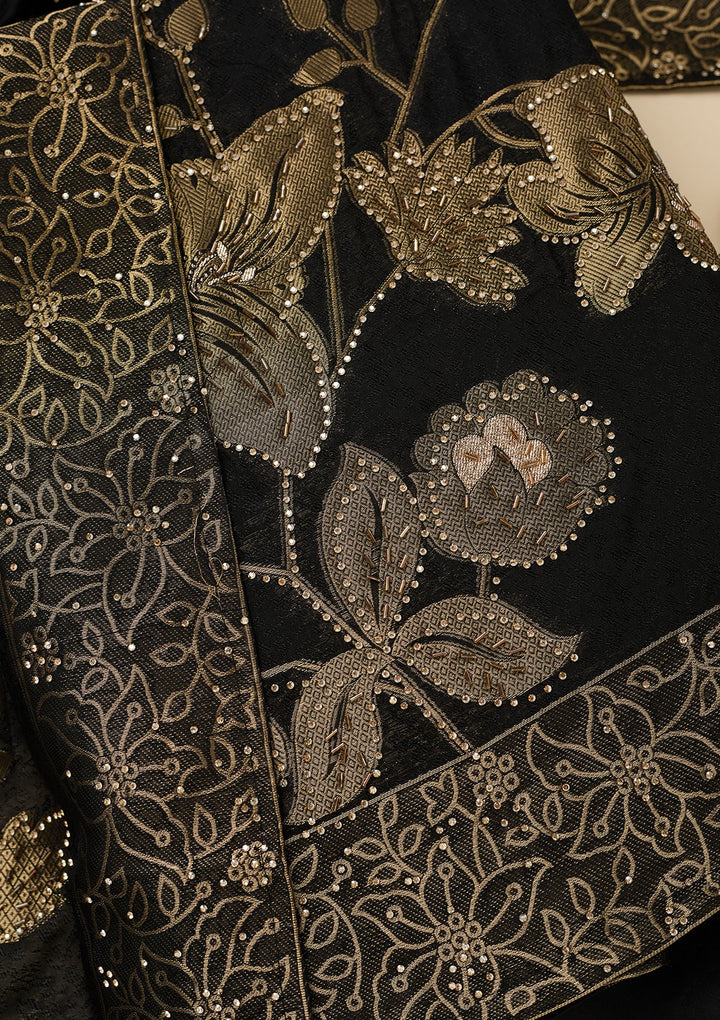 Black Stonework (Gold) Dola Silk Unstitched Salwar Suit