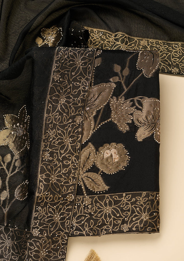 Black Stonework (Gold) Dola Silk Unstitched Salwar Suit