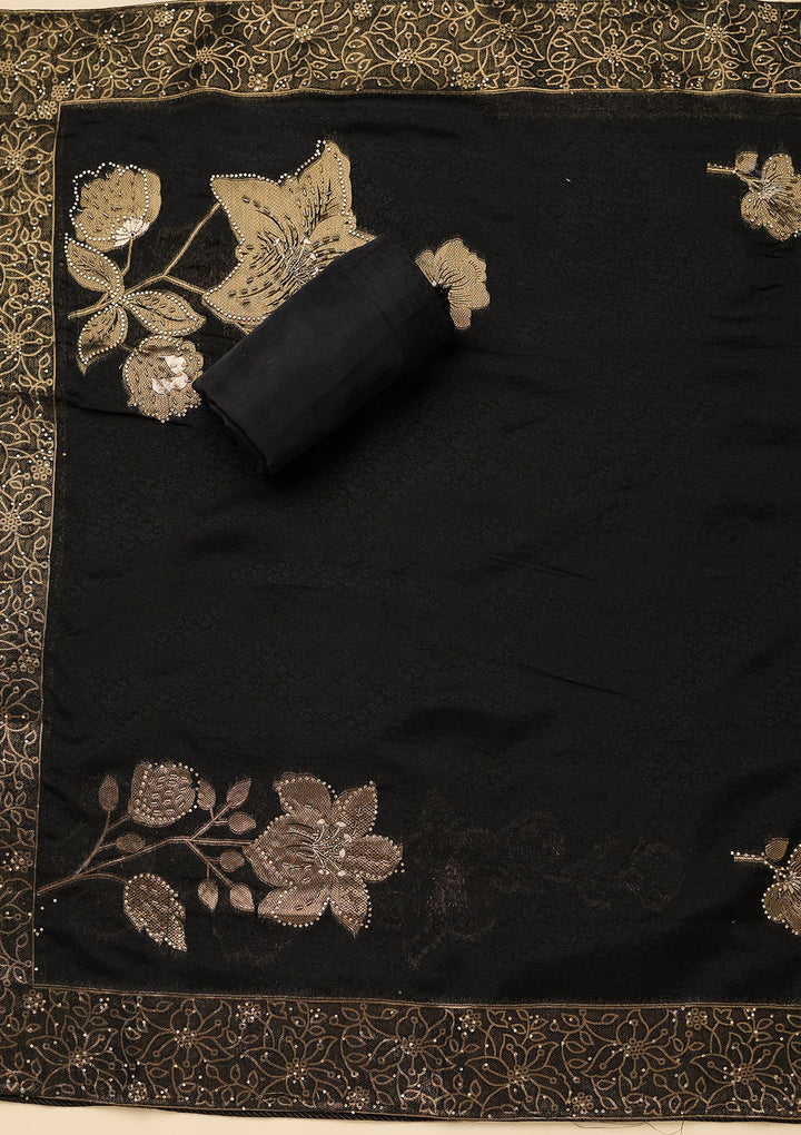 Black Stonework (Gold) Dola Silk Unstitched Salwar Suit