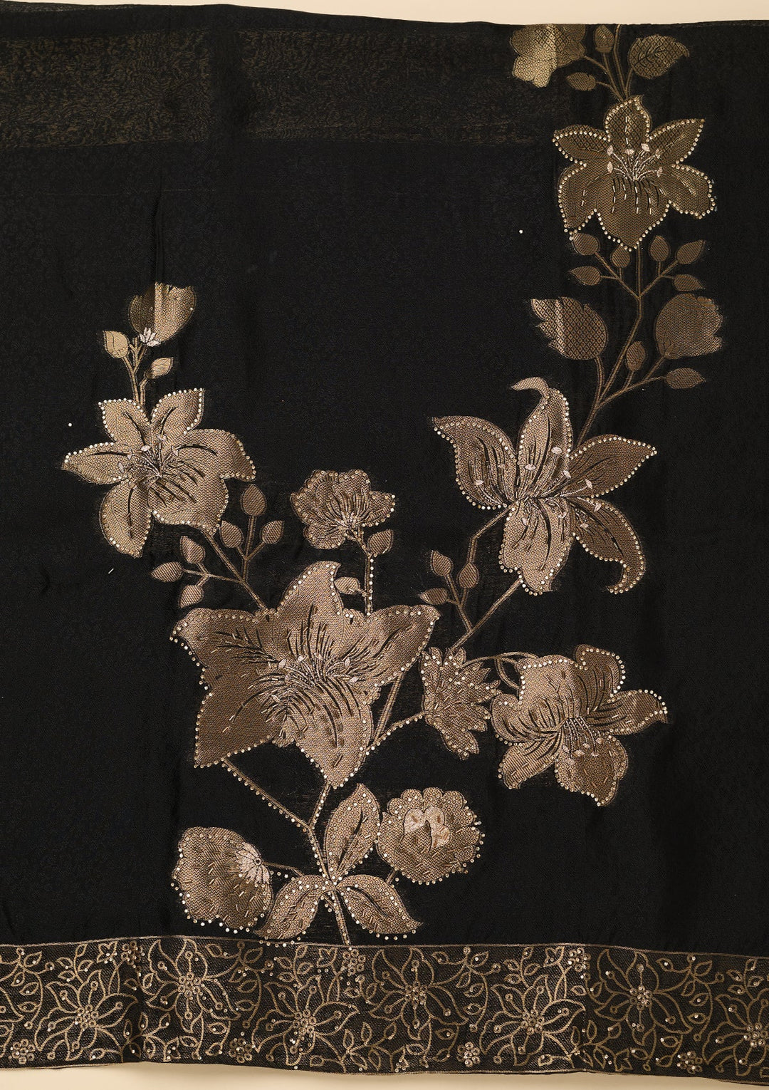 Black Stonework (Gold) Dola Silk Unstitched Salwar Suit