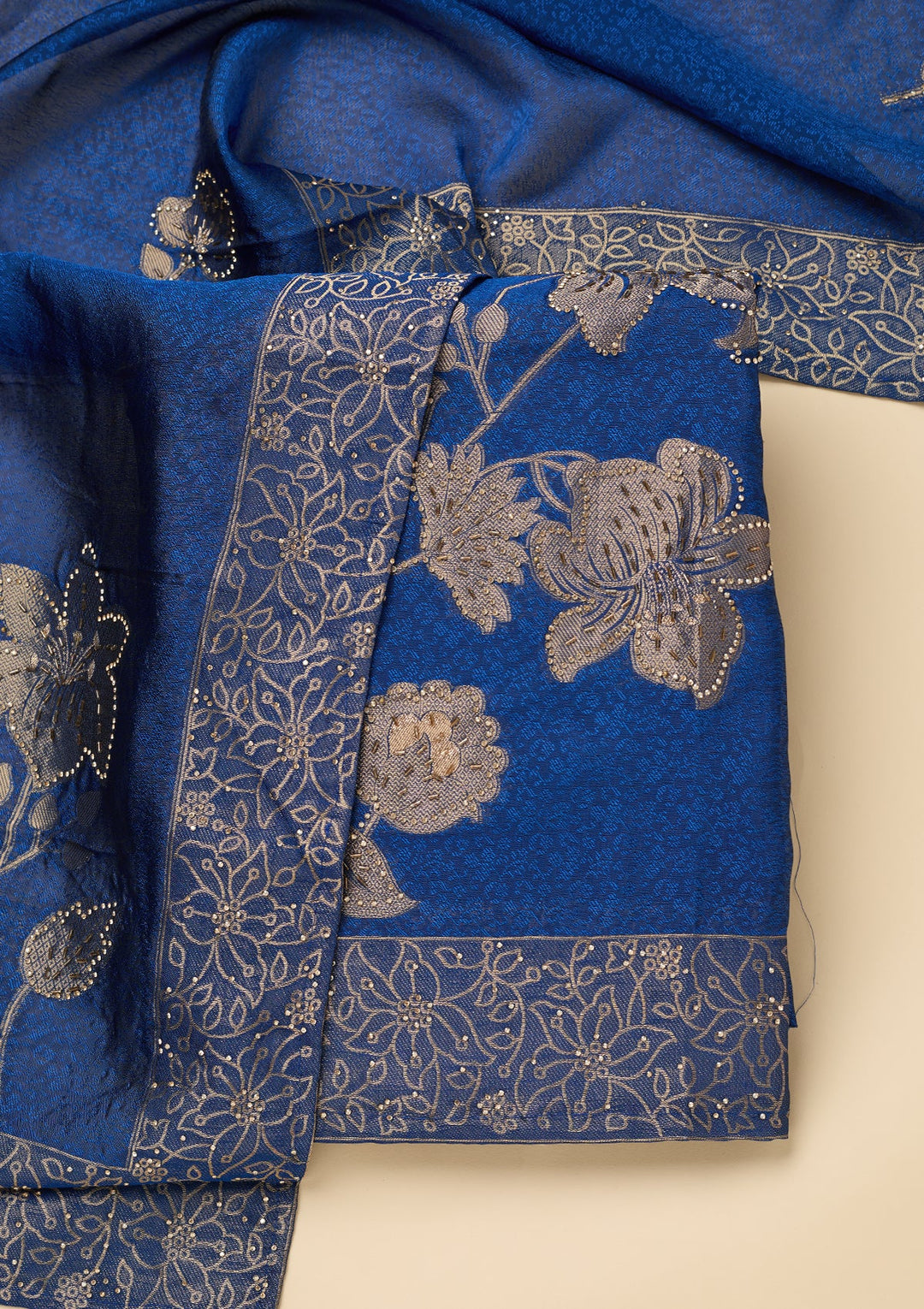 Blue Stonework (Gold) Dola Silk Unstitched Salwar Suit