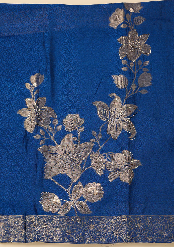 Blue Stonework (Gold) Dola Silk Unstitched Salwar Suit